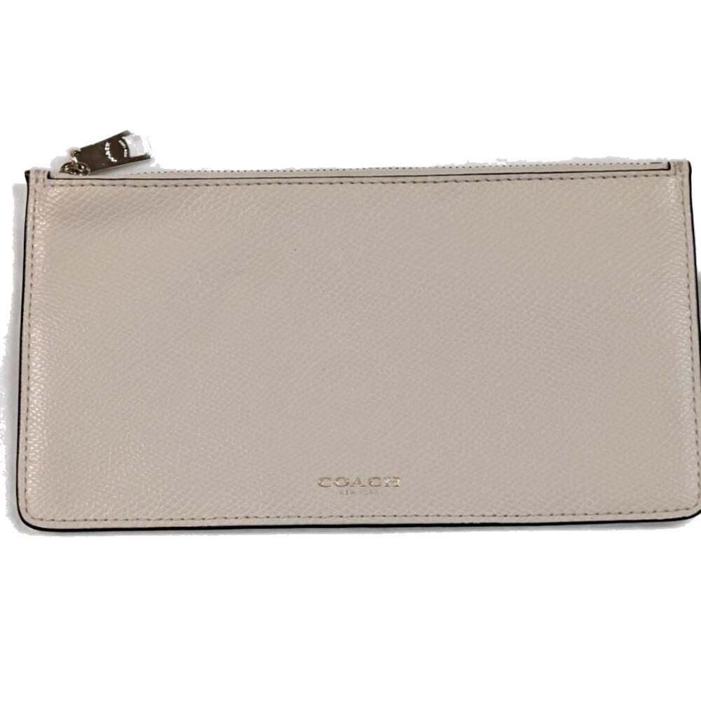 Coach New York Crossgrain Leather Zip Pouch in Chalk